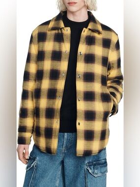 Sandro Grunge Checkered Cotton Overshirt S MSRP $499